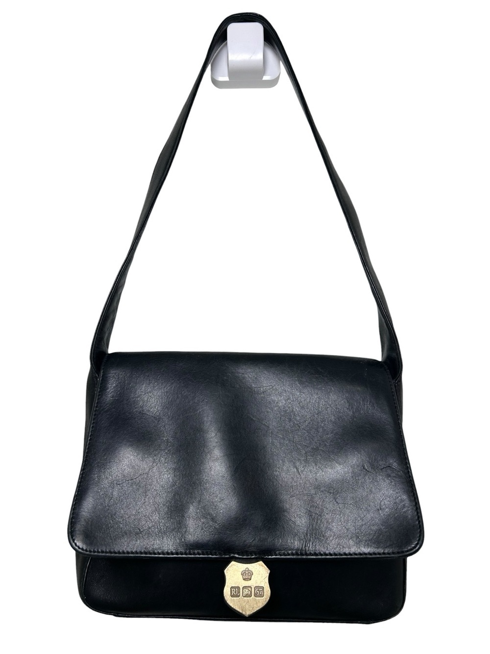 Ralph Lauren vintage black leather shoulder bag old money preppy RL67 crest